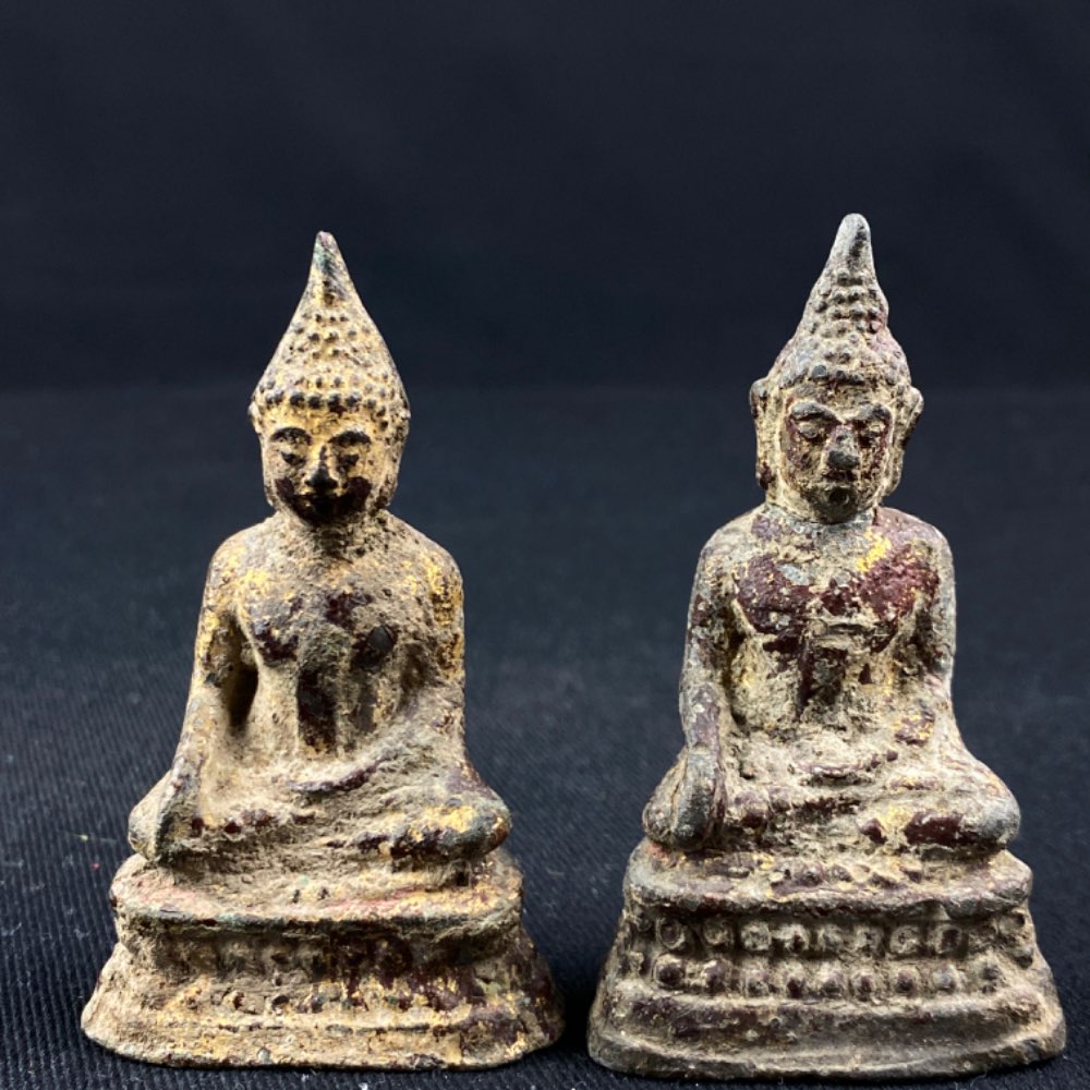 2 Thai lead with lacquer amulet Buddha's from 19th Century, Rattanakosin