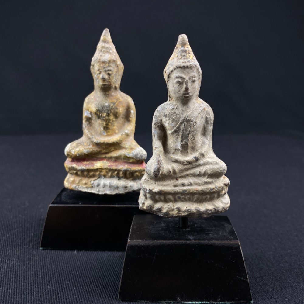 2 Thai lead with lacquer amulet Buddha's from 19th Century, Rattanakosin