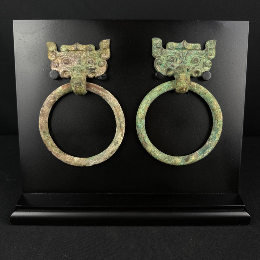 Chinese bronze taotie handles from the Han Dynasty, 206 BC-220 AD