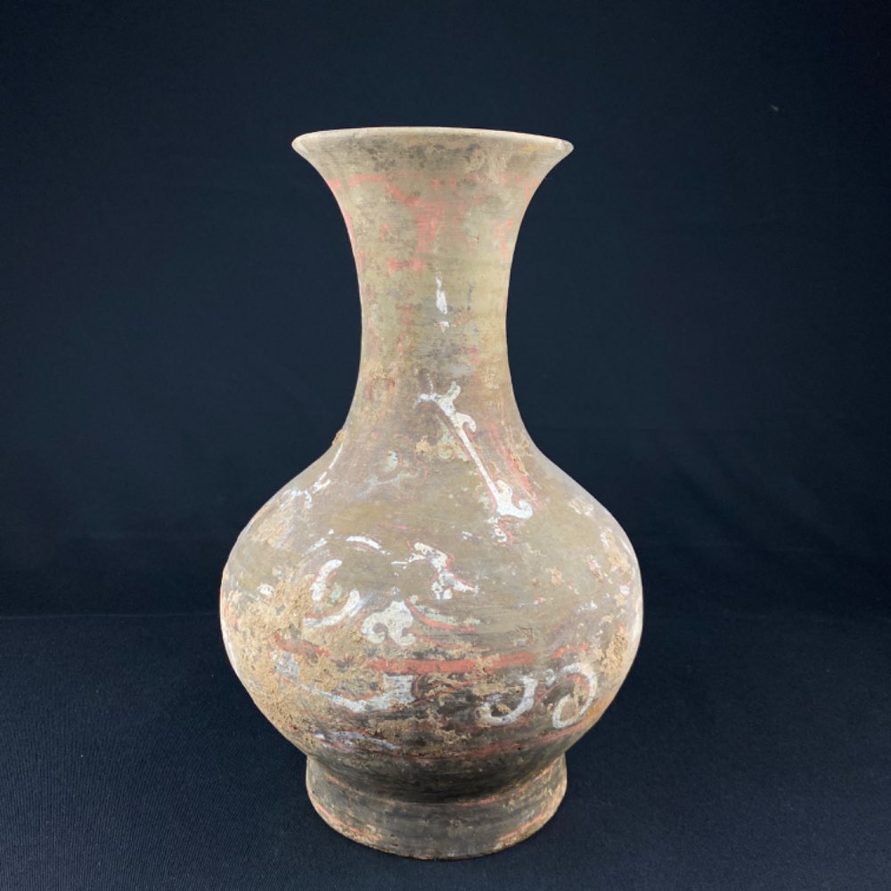 Han Dynasty Hu vase of terracotta with polychrome, TL tested
