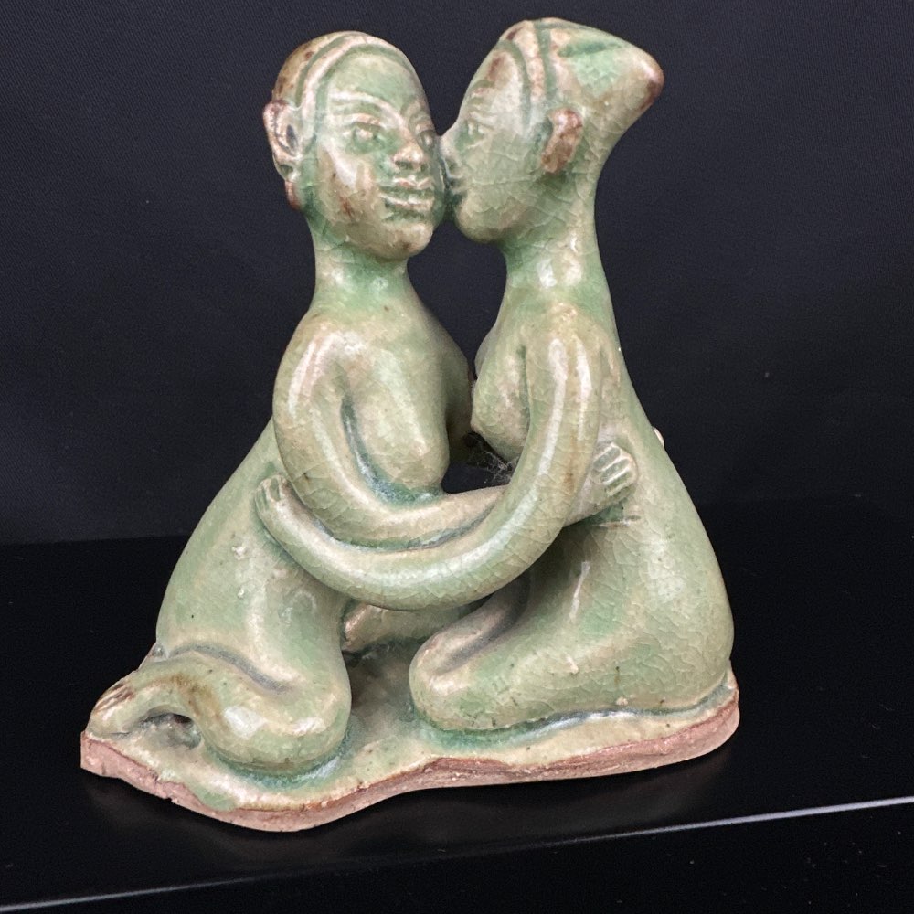 Sawankhalok ceramic Thai kissing couple, 14-16th Century
