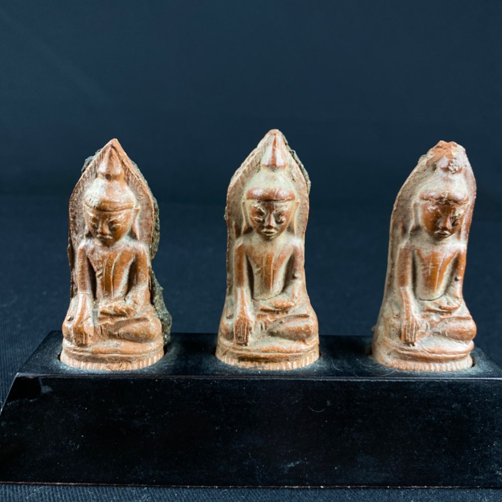 Set of 3 tablet Shan Buddha from terracotta 19th century Myanmar